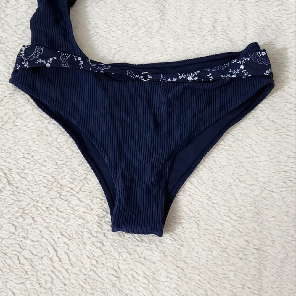 New!Frankie's Bikinis Blue Thea Ribbed One-Piece‎ Swimsuit